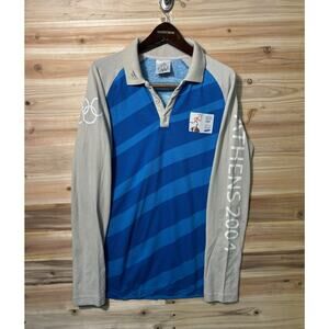 Vintage Adidas 2004 Athens Olympics Long Sleeve Rugby Shirt Collared Sz XS Blue